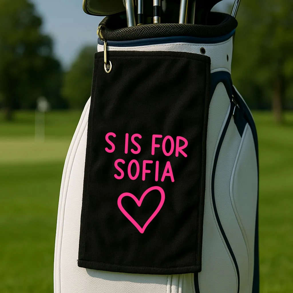 Custom Personalized Initial + Name Heart Golf Towel - Front 2