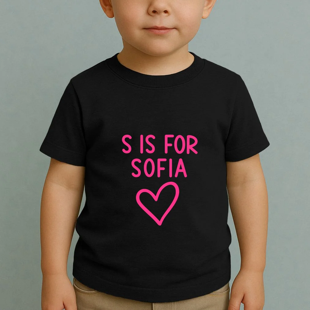 Custom Personalized Initial + Name Heart Toddler T-Shirt - Front 1