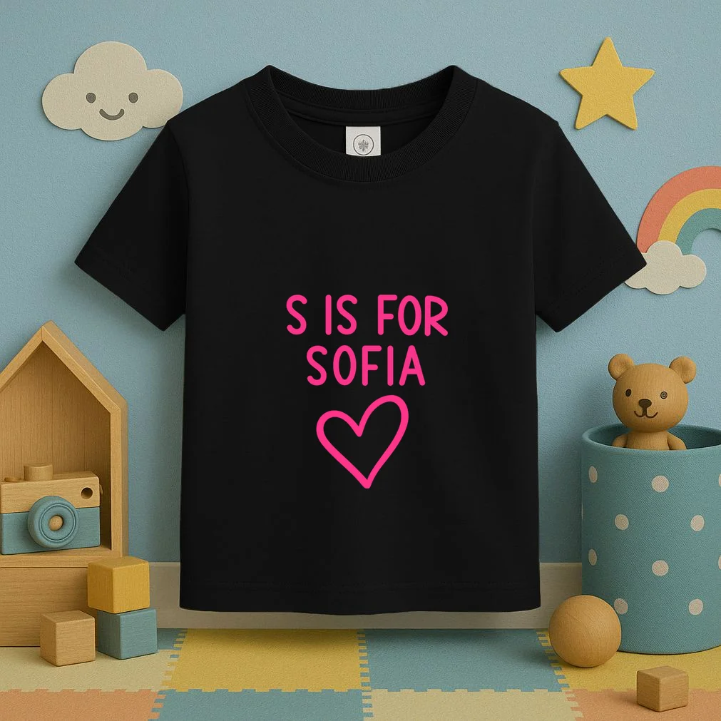 Custom Personalized Initial + Name Heart Toddler T-Shirt - Front 2