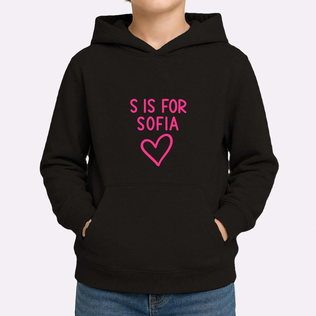 Custom Personalized Initial + Name Heart Kids Hoodie - Front 1