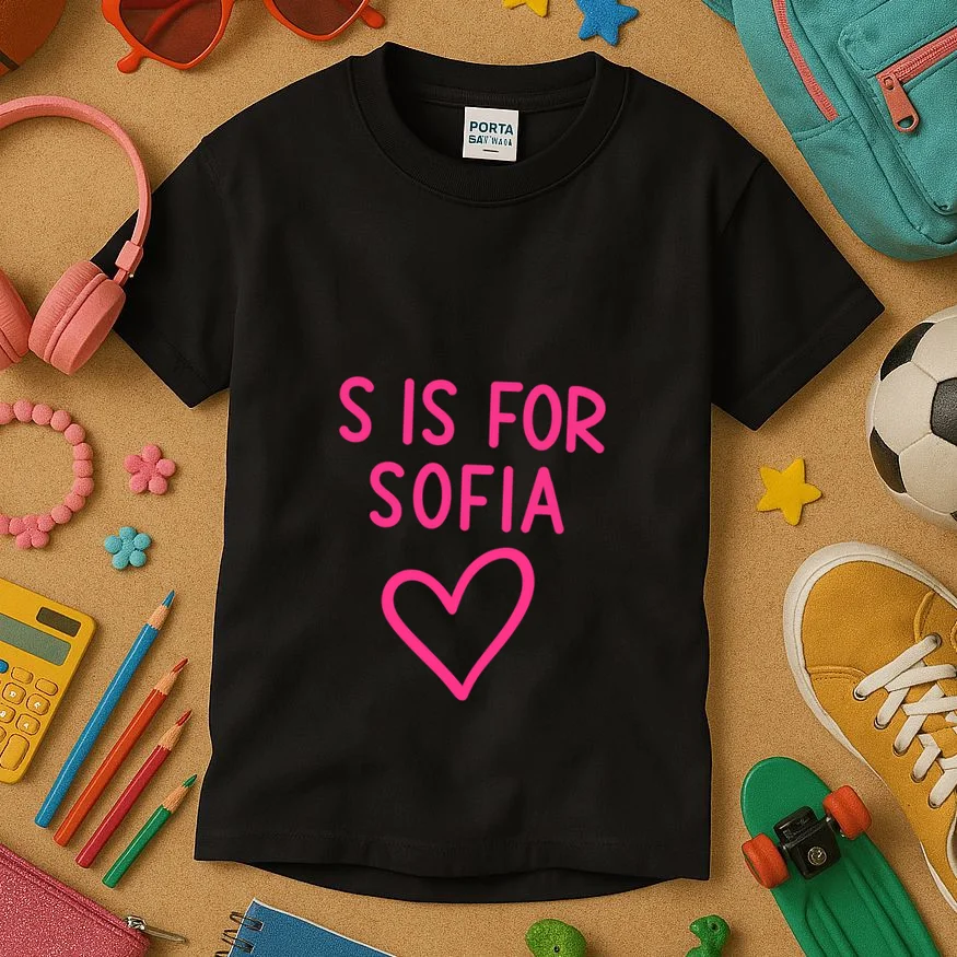 Custom Personalized Initial + Name Heart Kids T-Shirt - Front 2