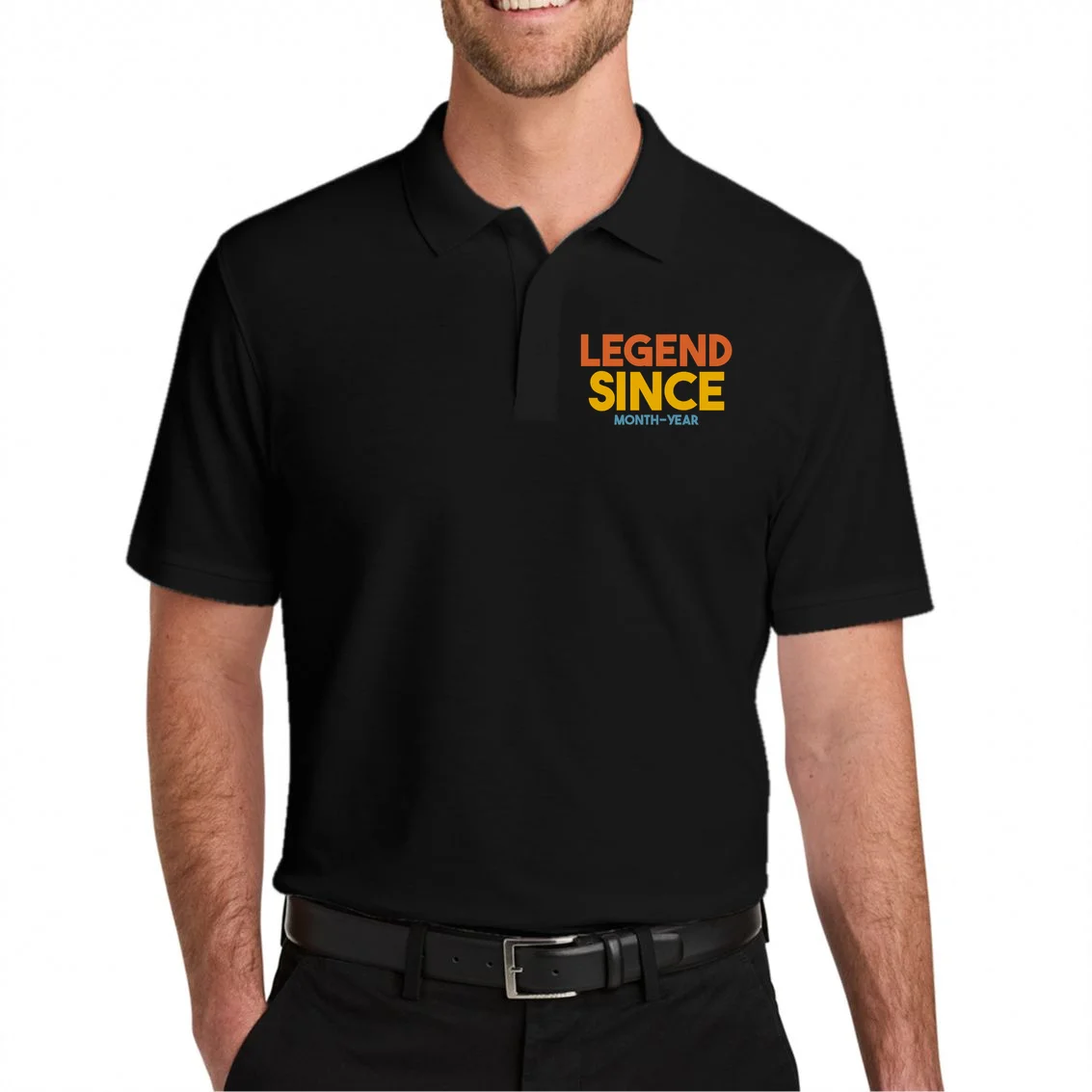 Legendary Since Custom Birthday Date Text Men's Polo - Front 1