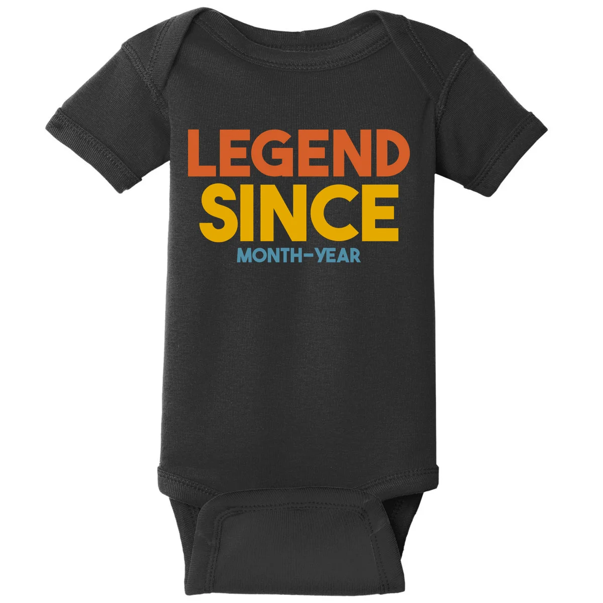 Legendary Since Custom Birthday Date Text Baby Bodysuit - Front