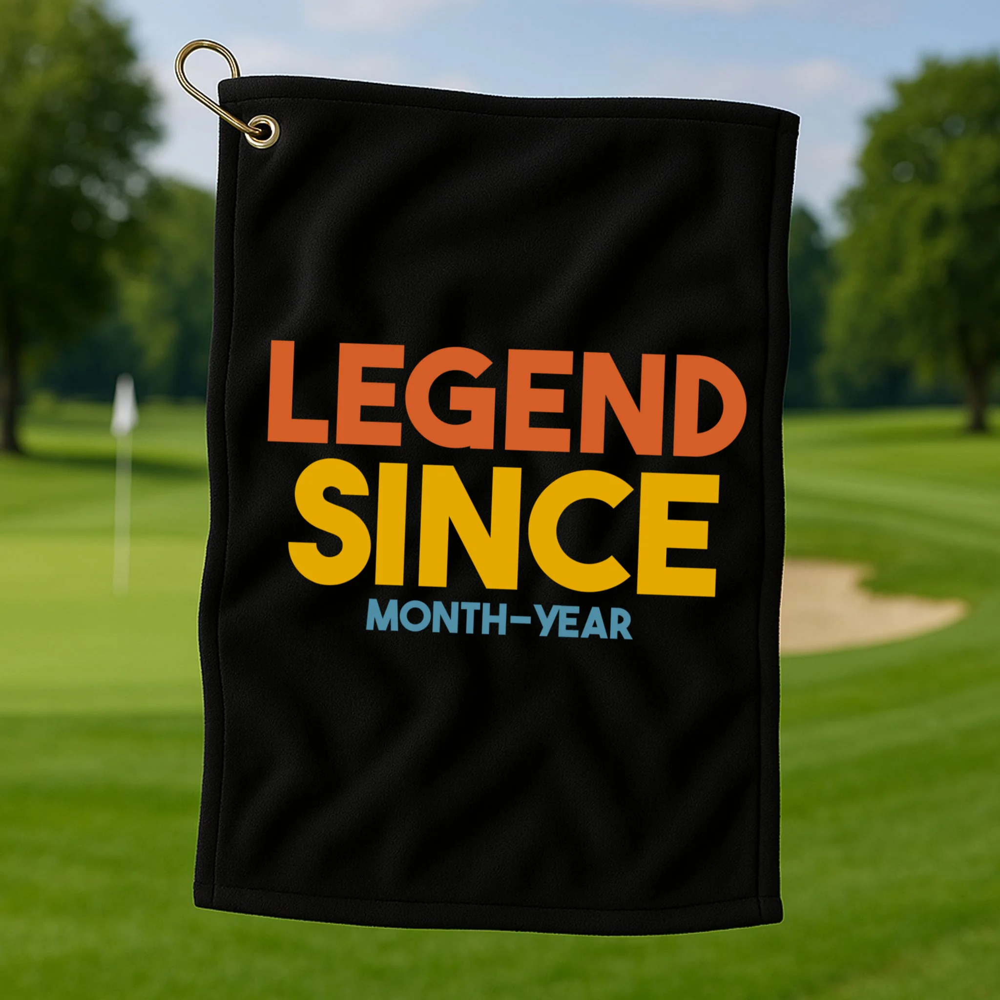 Legendary Since Custom Birthday Date Text Golf Towel - Front 1