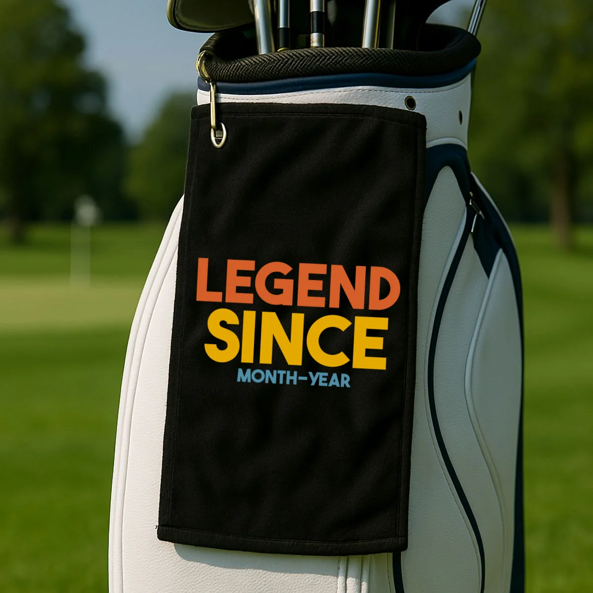 Legendary Since Custom Birthday Date Text Golf Towel - Front 2