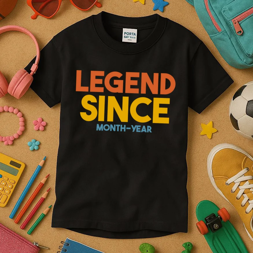Legendary Since Custom Birthday Date Text Kids T-Shirt - Front 2