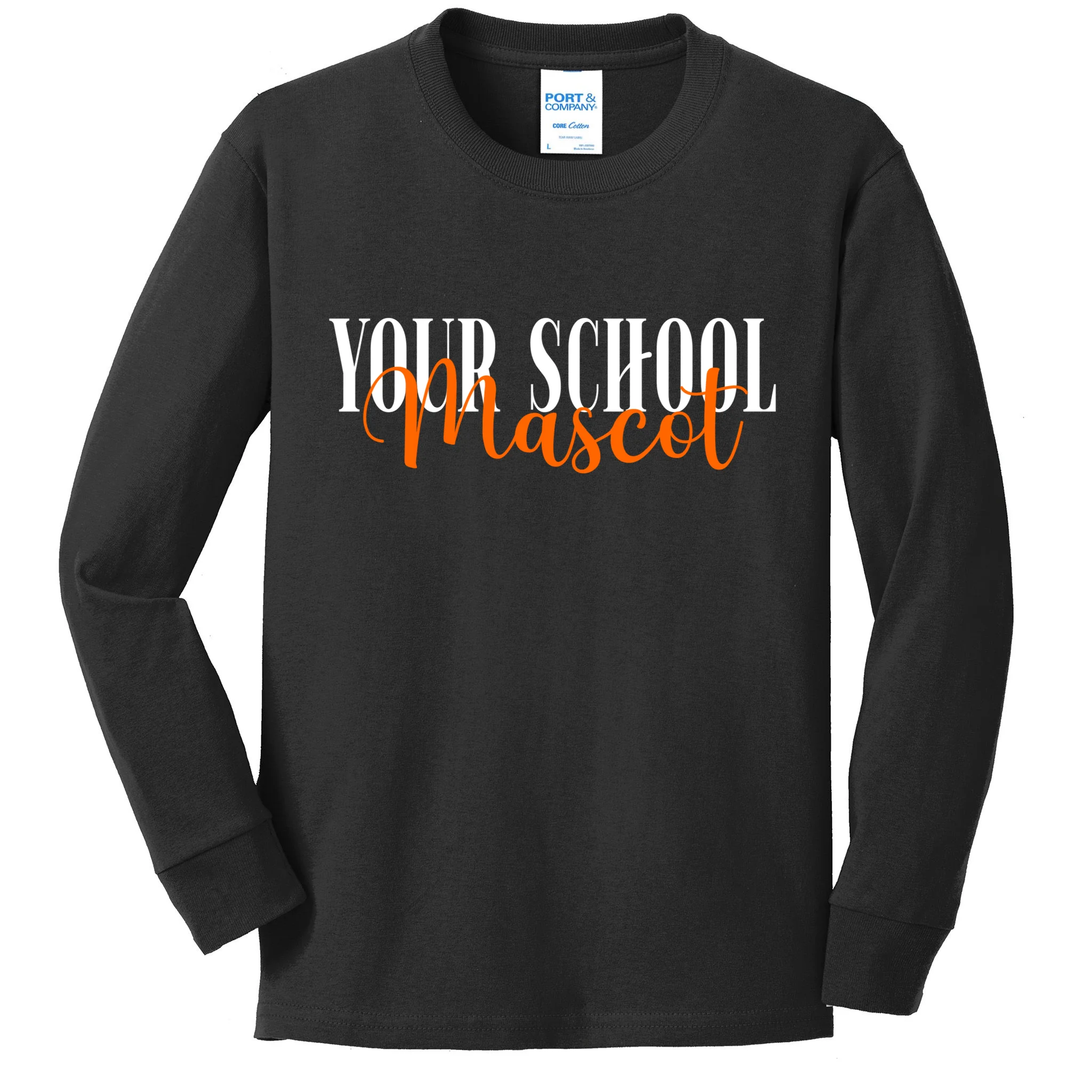 Custom School Mascot Kids Long Sleeve Shirt - Front