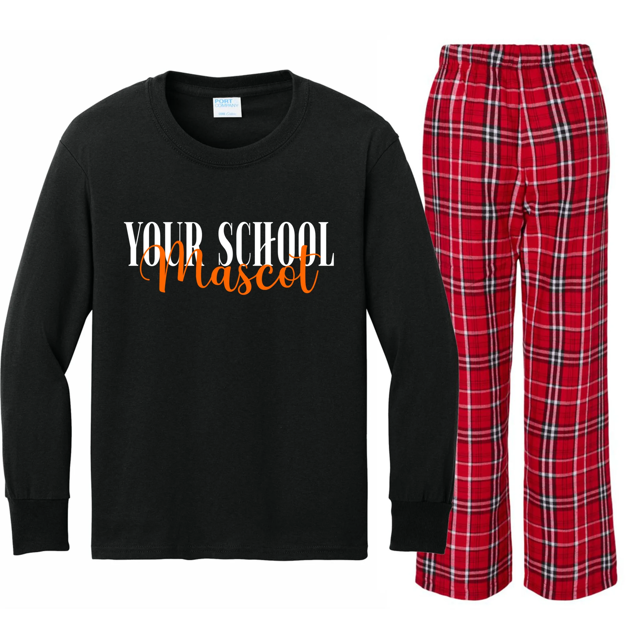 Custom School Mascot Kids Long Sleeve Pajamas - Front