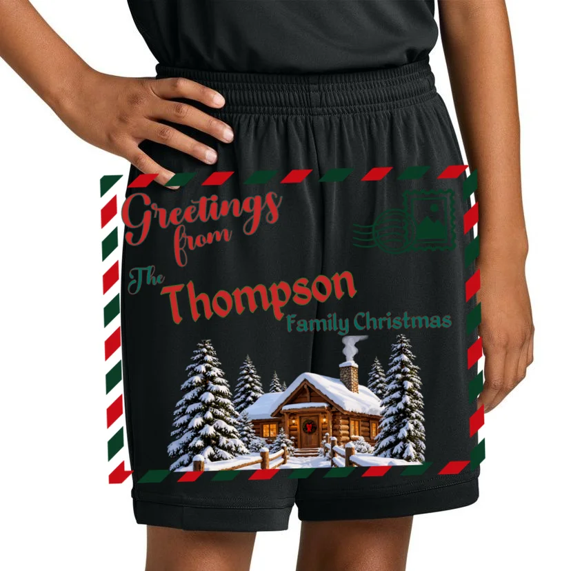 Custom Personalized Family Christmas Postcard Kids Shorts - Front 1