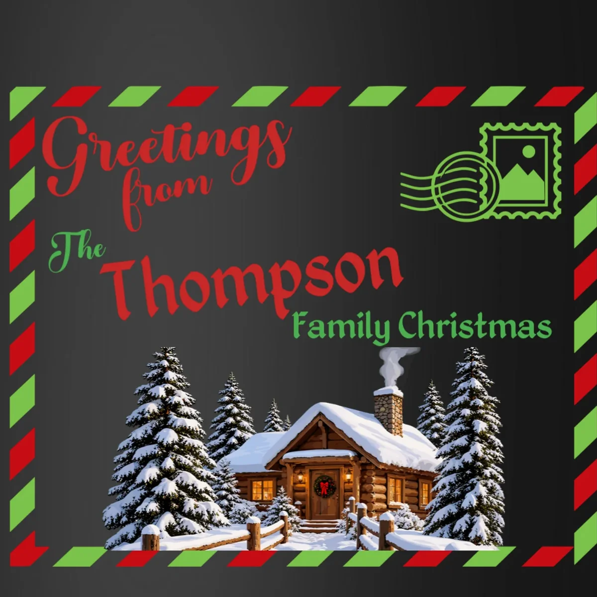 Custom Personalized Family Christmas Postcard Coaster - Front - Close-up