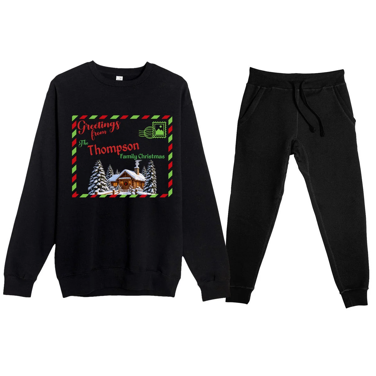 Custom Personalized Family Christmas Postcard Men's Sweatsuit - Front