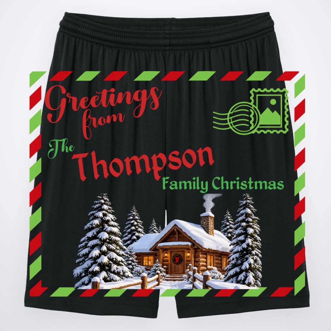Custom Personalized Family Christmas Postcard Men's Shorts Front
