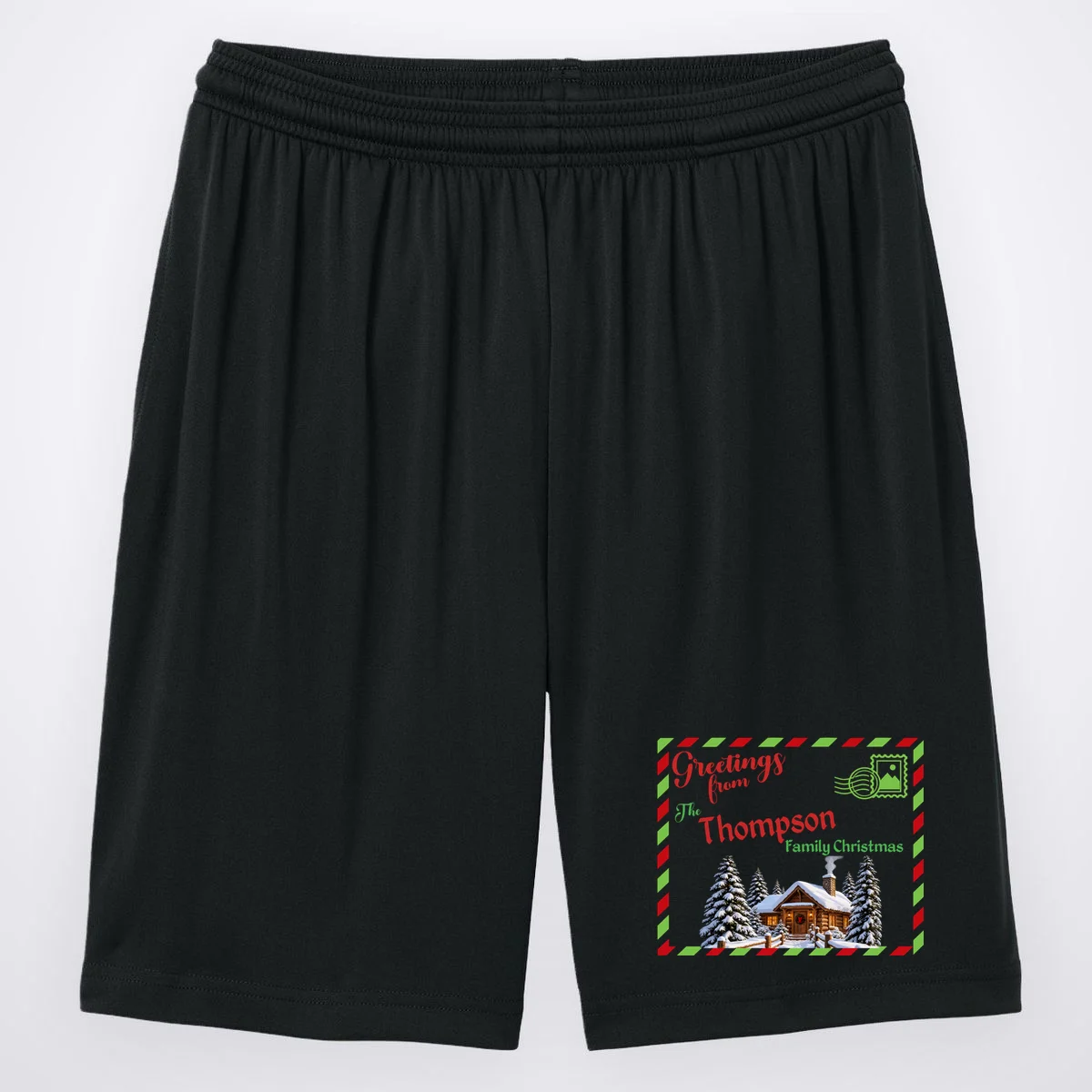 Custom Personalized Family Christmas Postcard Men's Shorts - Front