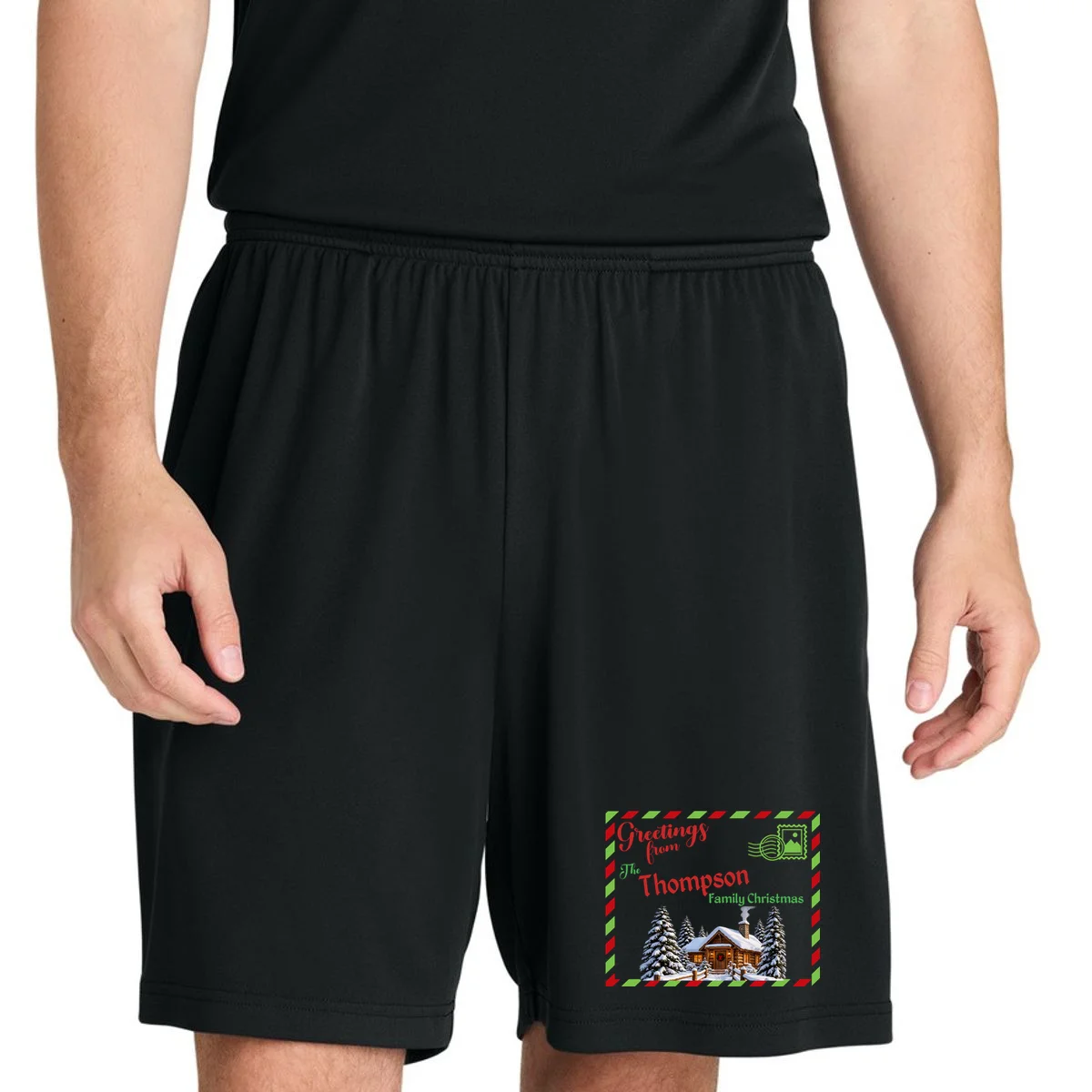 Custom Personalized Family Christmas Postcard Men's Shorts - Front 1