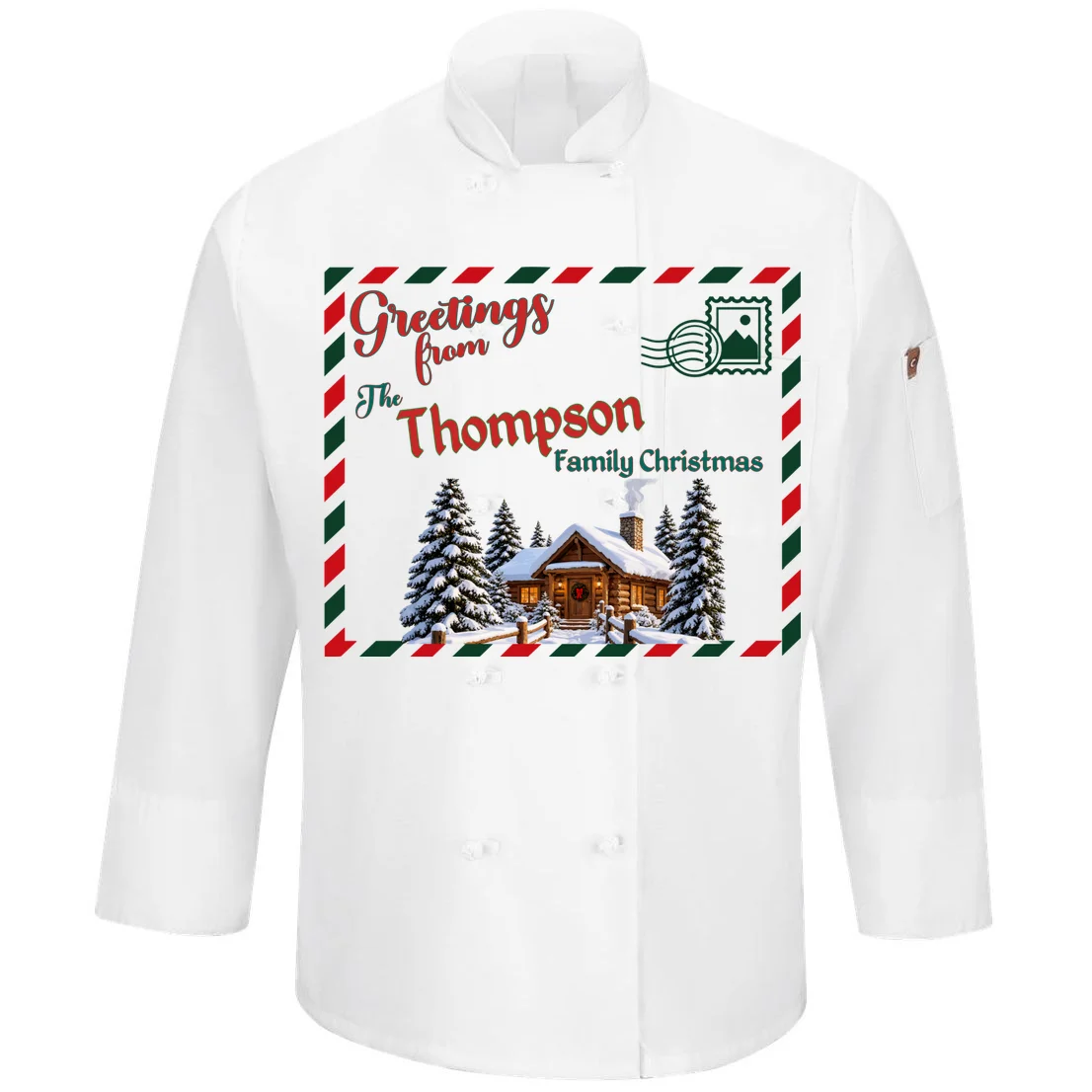 Custom Personalized Family Christmas Postcard Men's Chef Coat Front
