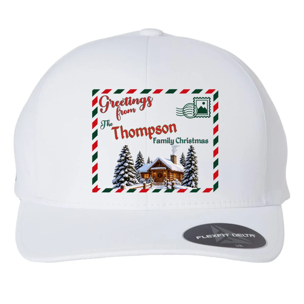 Custom Personalized Family Christmas Postcard Flexfit Men's Snapback Hat Front