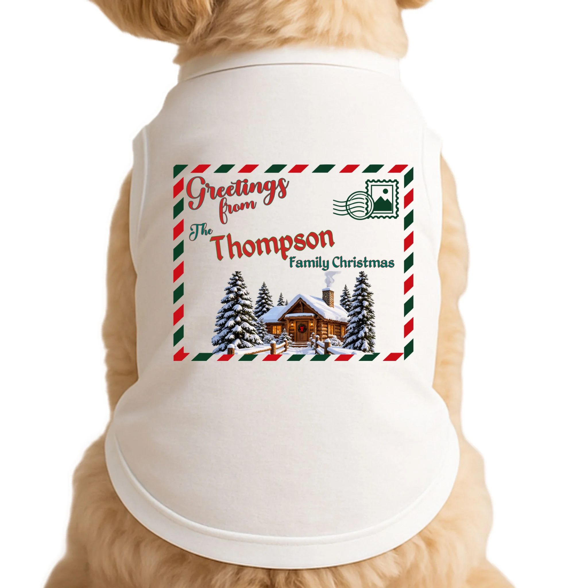 Custom Personalized Family Christmas Postcard Doggie Tank - Front