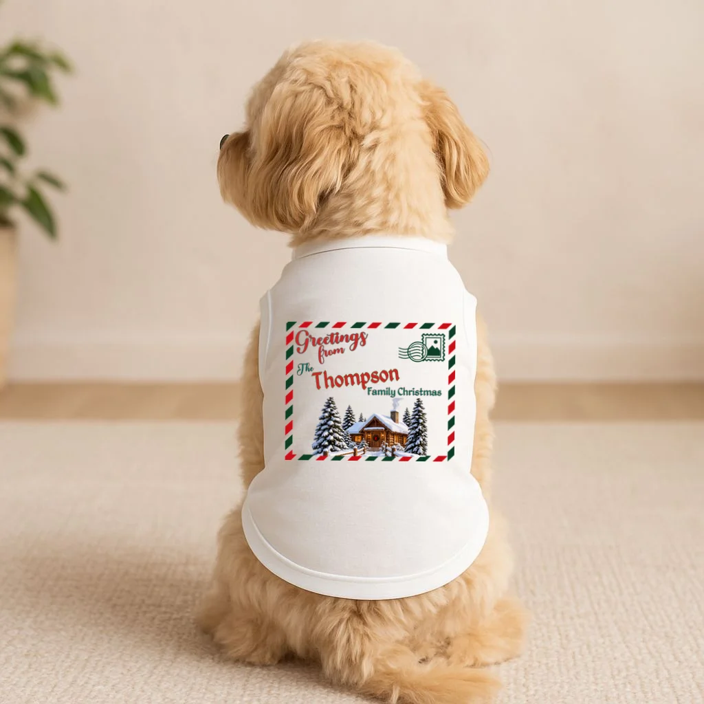Custom Personalized Family Christmas Postcard Doggie Tank - Front 1