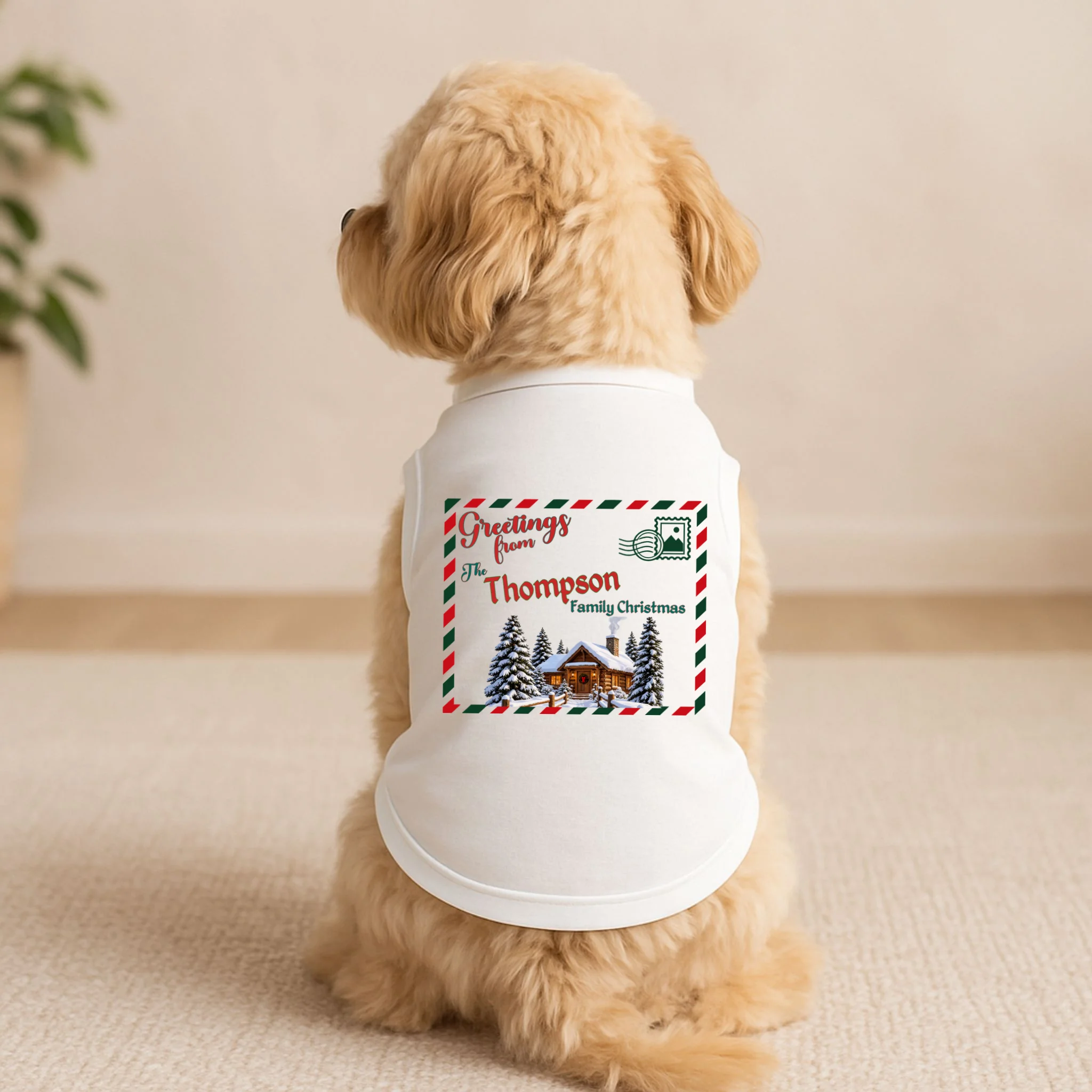 Custom Personalized Family Christmas Postcard Doggie Tank - Front 1