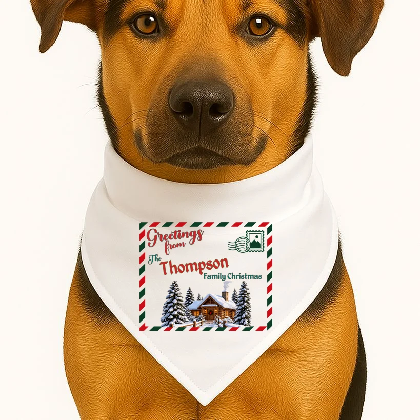 Custom Personalized Family Christmas Postcard Dog Bandana - Front 1