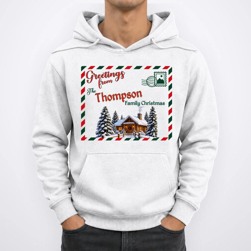 Custom Personalized Family Christmas Postcard Men's Hoodie - Front 1