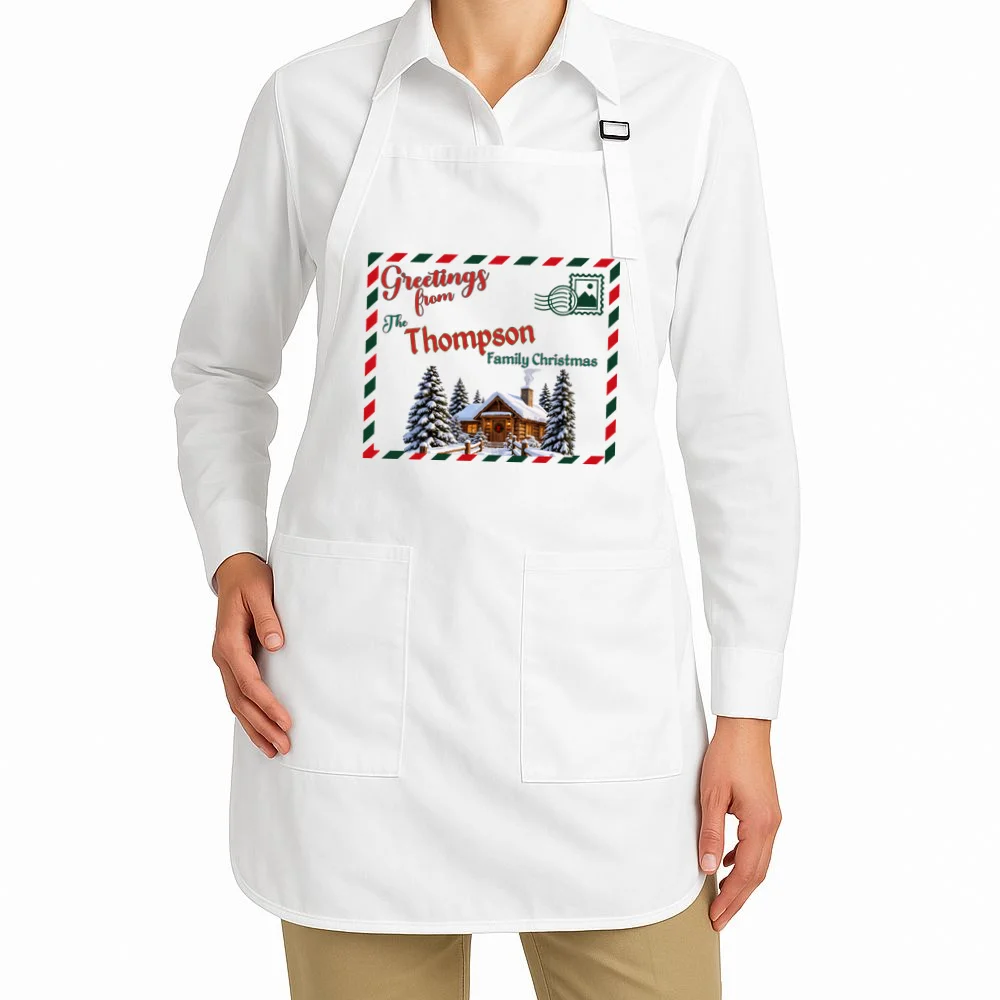 Custom Personalized Family Christmas Postcard Apron - Front 1