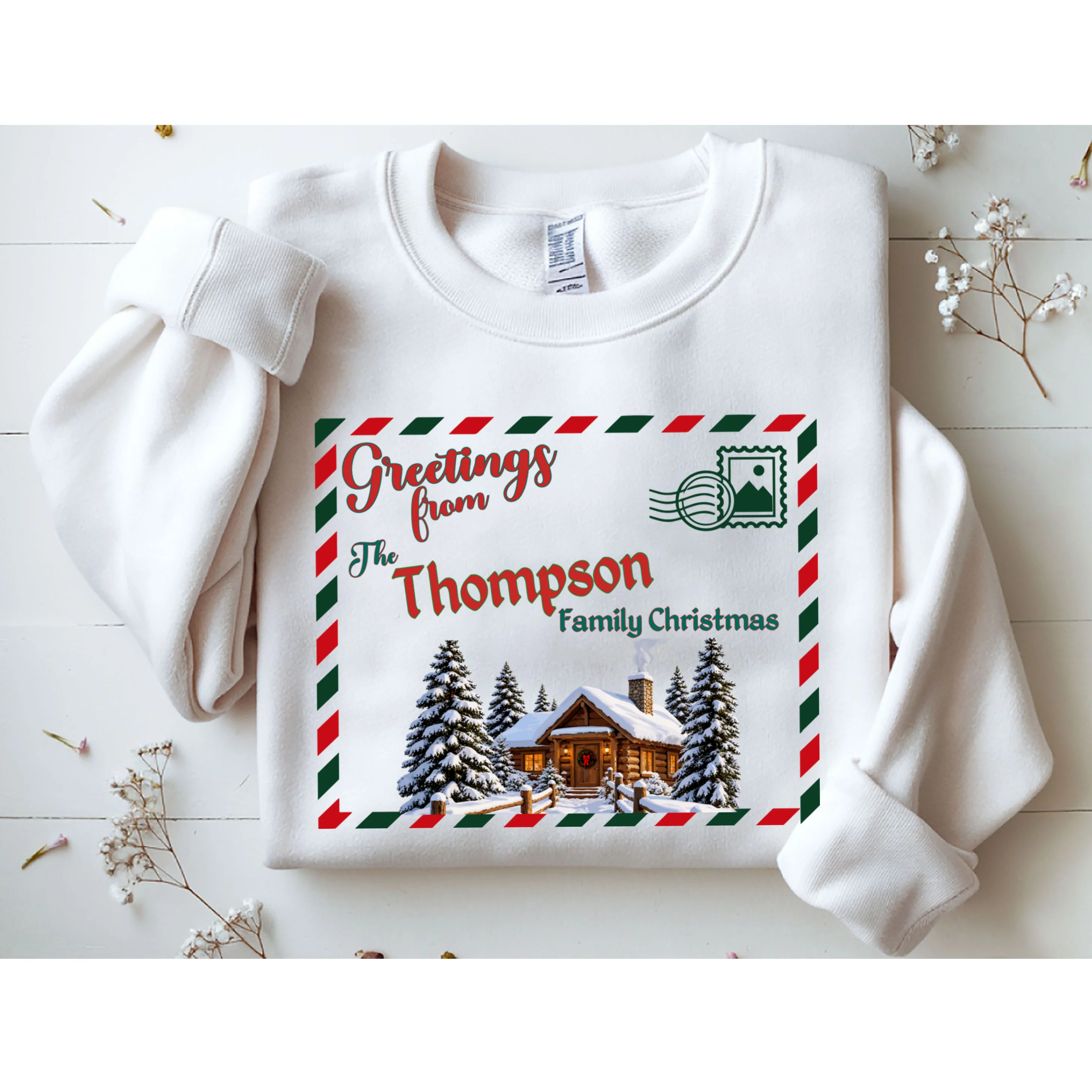 Custom Personalized Family Christmas Postcard Men's Sweatshirt - Front 1
