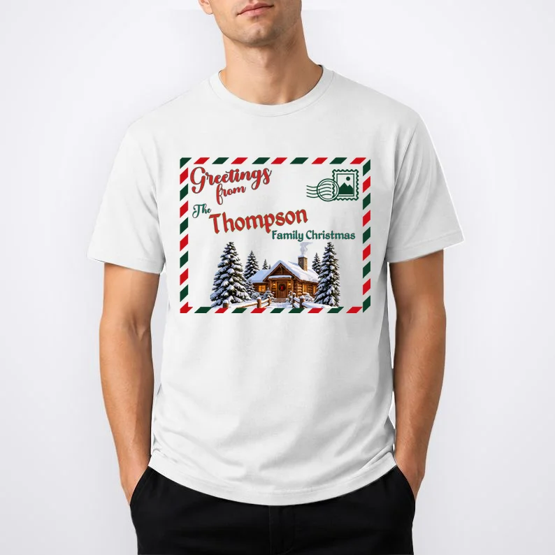 Custom Personalized Family Christmas Postcard Men's T-Shirt - Front 1