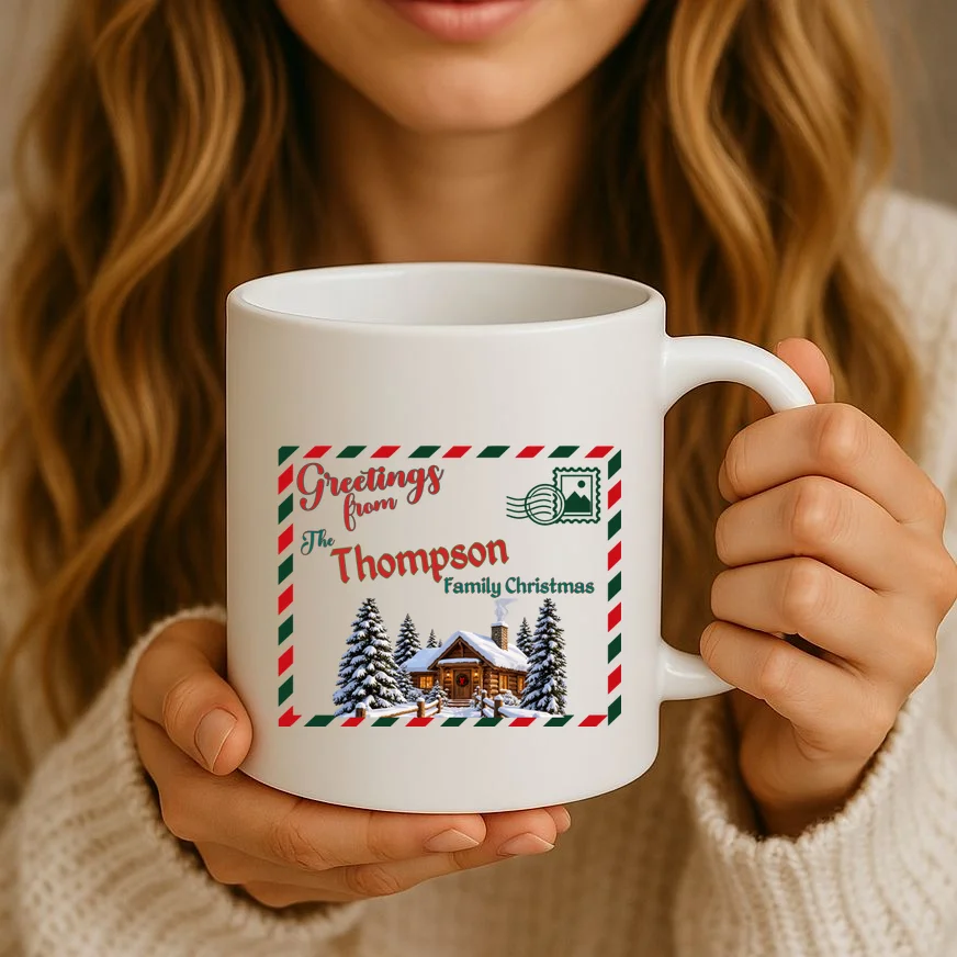 Custom Personalized Family Christmas Postcard Mug - Front 2