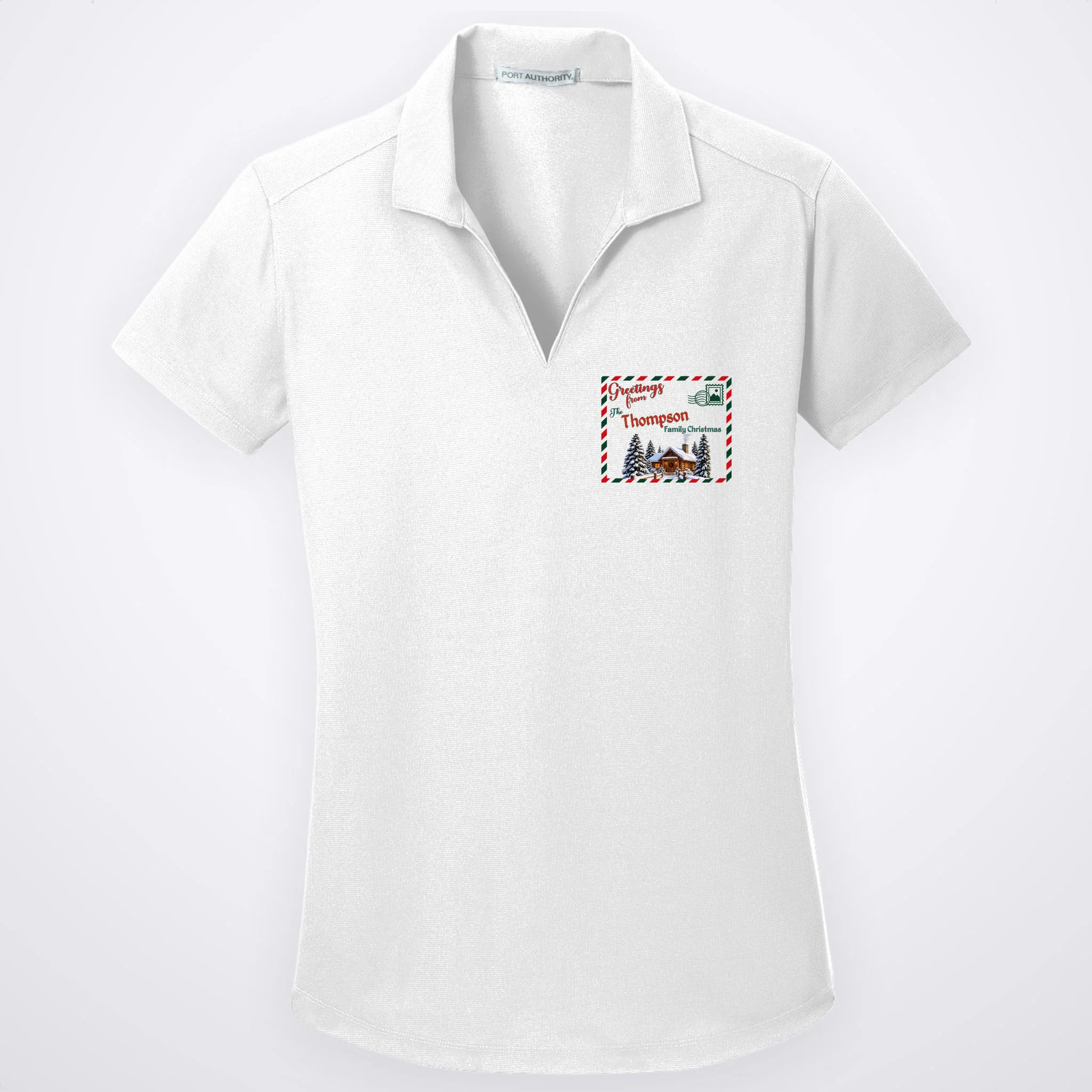 Custom Personalized Family Christmas Postcard Women's Polo - Front
