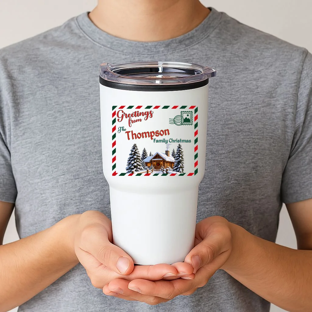 Custom Personalized Family Christmas Postcard 20oz Tumbler - Front 1
