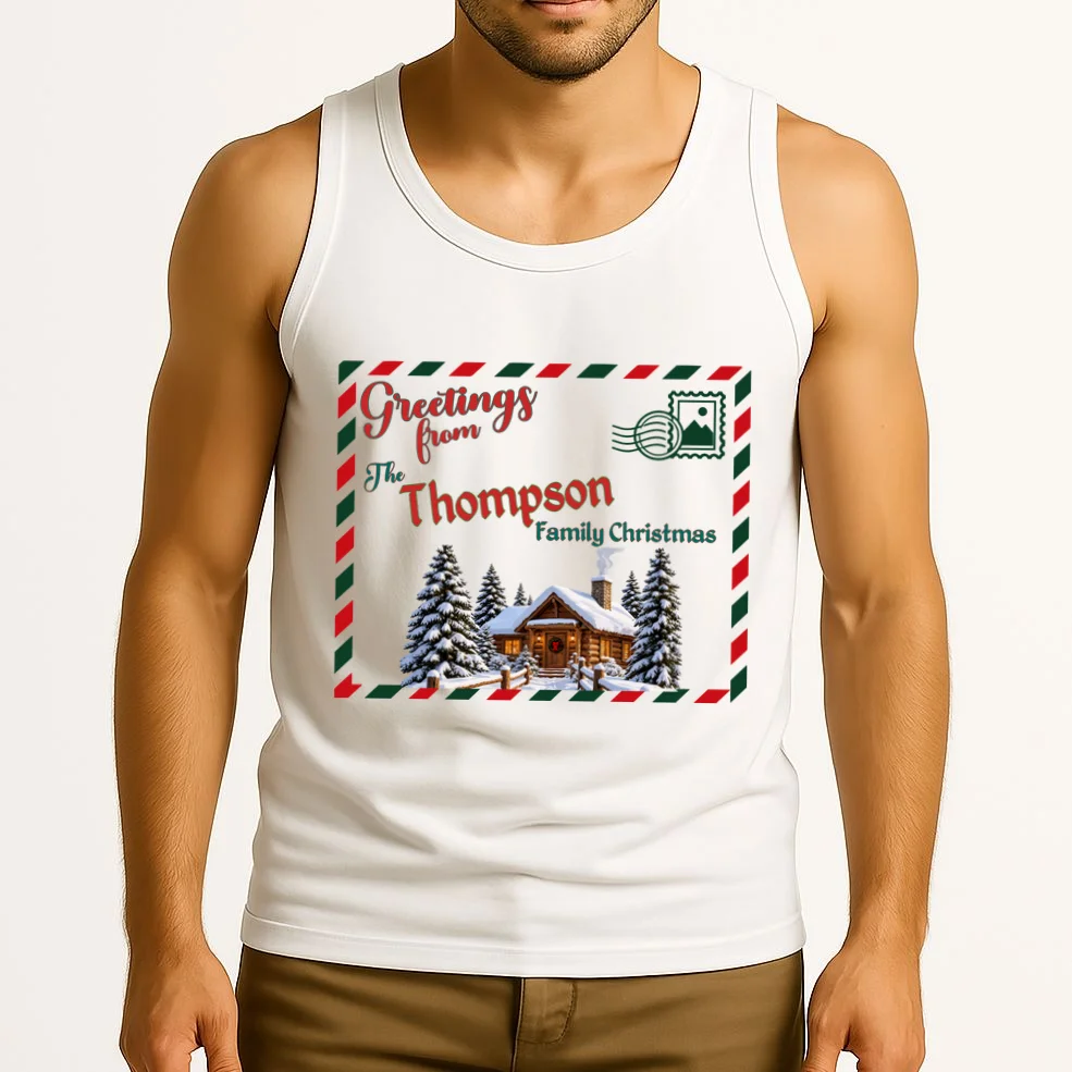 Custom Personalized Family Christmas Postcard Men's Tank Top - Front 2