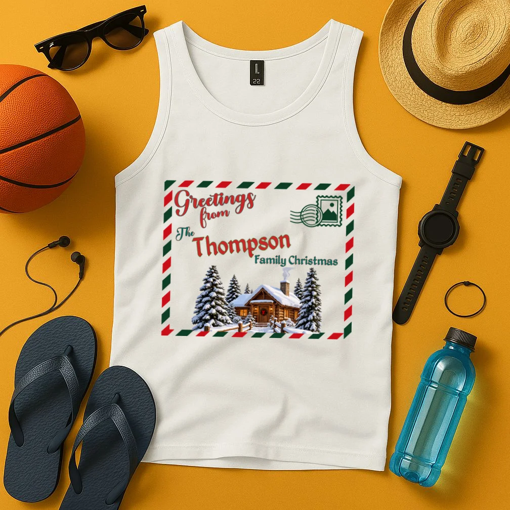 Custom Personalized Family Christmas Postcard Men's Tank Top - Front 3