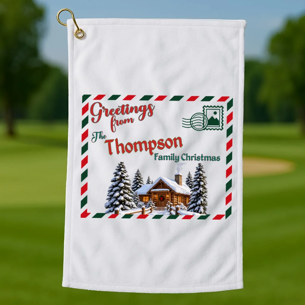 Custom Personalized Family Christmas Postcard Golf Towel - Front 1