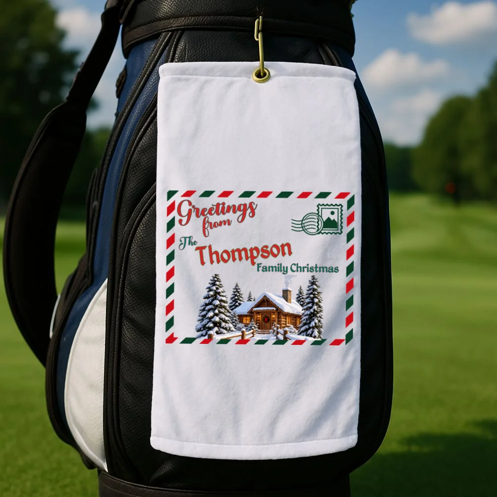 Custom Personalized Family Christmas Postcard Golf Towel - Front 2