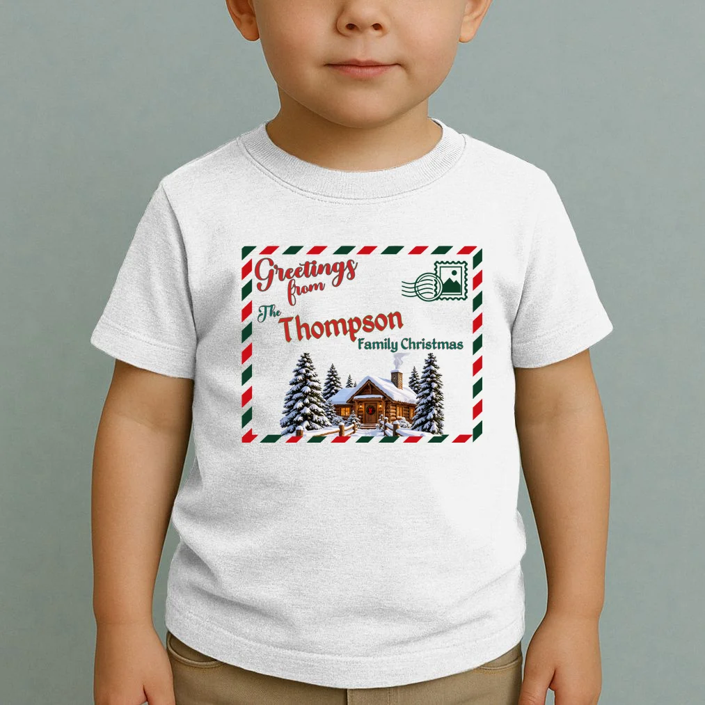 Custom Personalized Family Christmas Postcard Toddler T-Shirt - Front 1