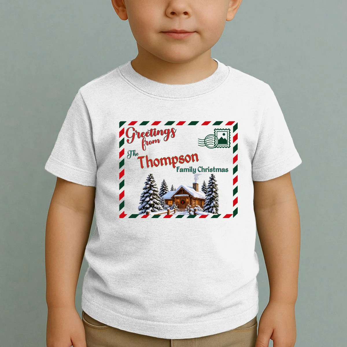 Custom Personalized Family Christmas Postcard Toddler T-Shirt - Front 1