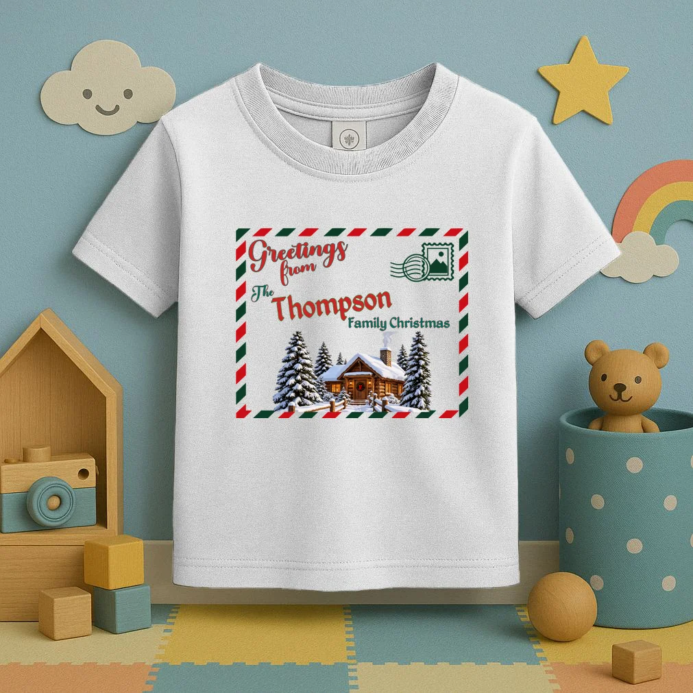 Custom Personalized Family Christmas Postcard Toddler T-Shirt - Front 2