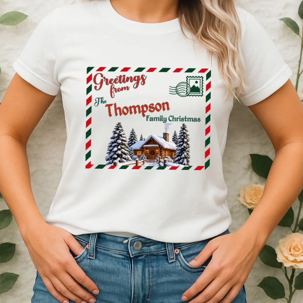 Custom Personalized Family Christmas Postcard Women's T-Shirt - Front 1