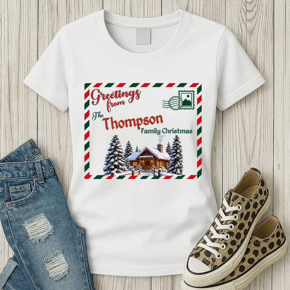 Custom Personalized Family Christmas Postcard Women's T-Shirt - Front 2
