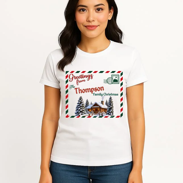 Custom Personalized Family Christmas Postcard Women's T-Shirt - Front 3