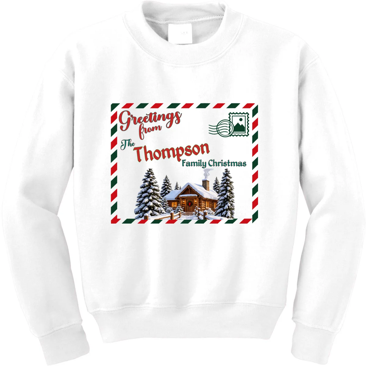 Custom Personalized Family Christmas Postcard Kids Sweatshirt - Front