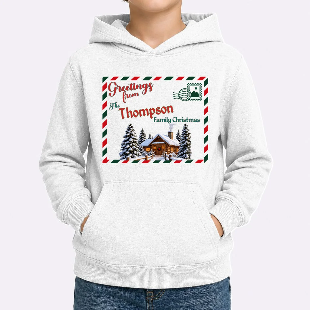 Custom Personalized Family Christmas Postcard Kids Hoodie - Front 1