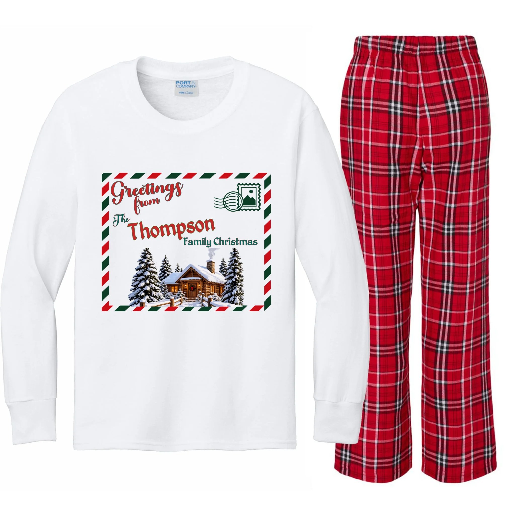 Custom Personalized Family Christmas Postcard Kids Long Sleeve Pajamas - Front
