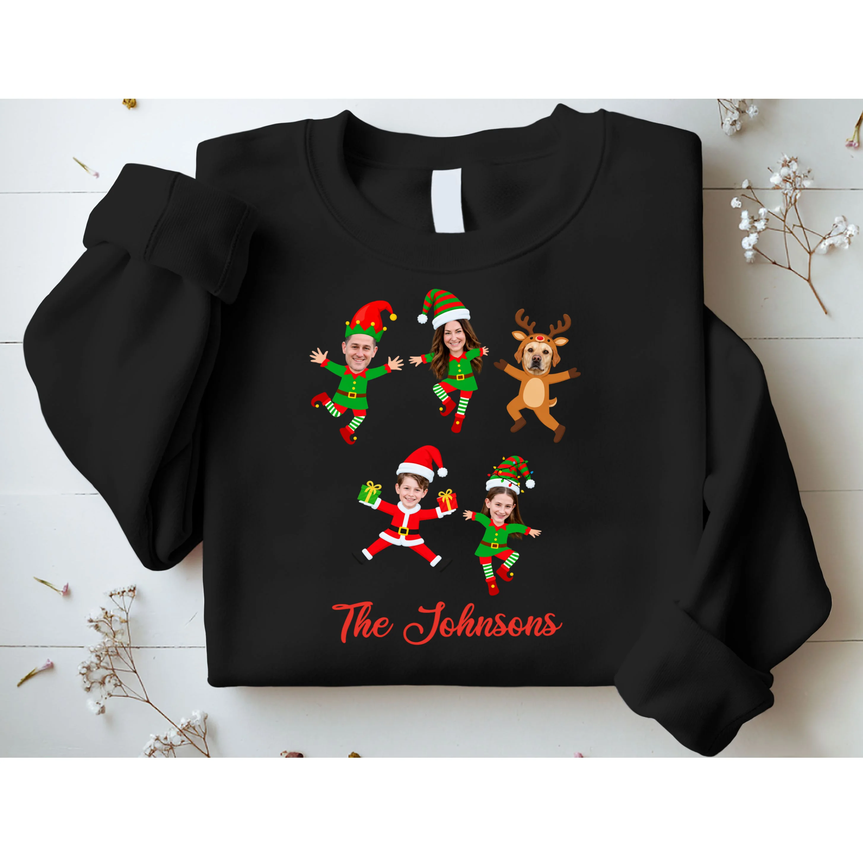Personalized Christmas Elf Family Sweatshirt - Custom Photo & Name - Front 1
