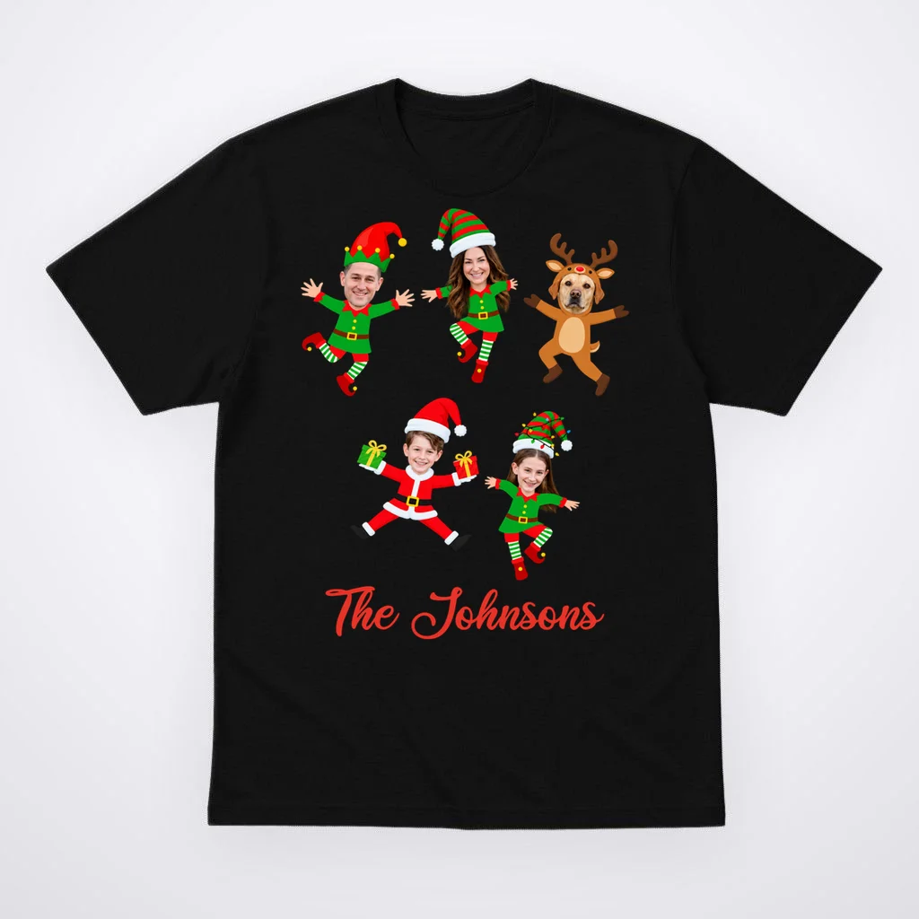 Personalized Christmas Elf Family T-Shirt - Custom Photo & Name - Front
