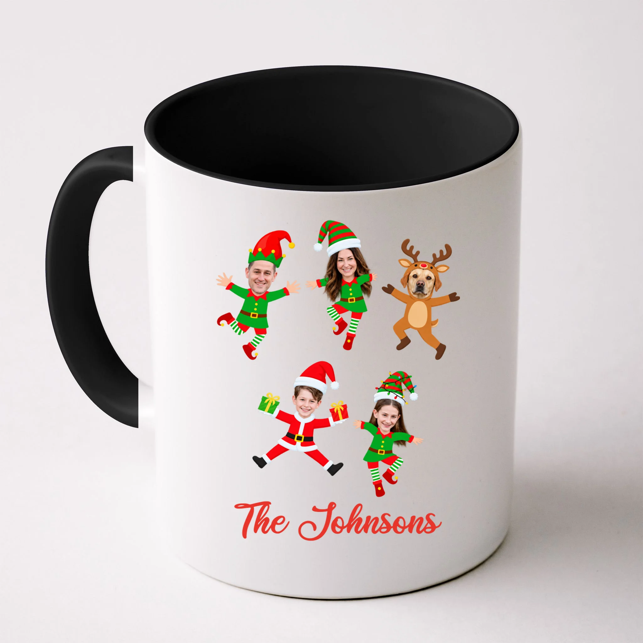Personalized Christmas Elf Family Coffee Mug - Custom Photo & Name - Front