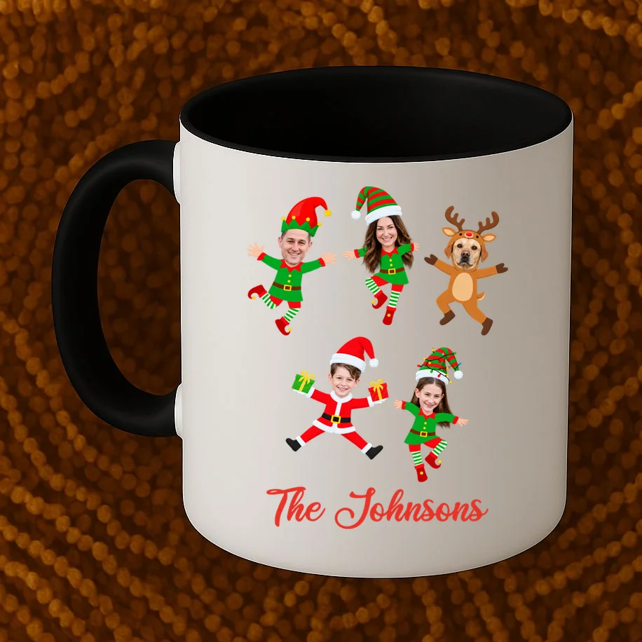 Personalized Christmas Elf Family Coffee Mug - Custom Photo & Name - Front 1