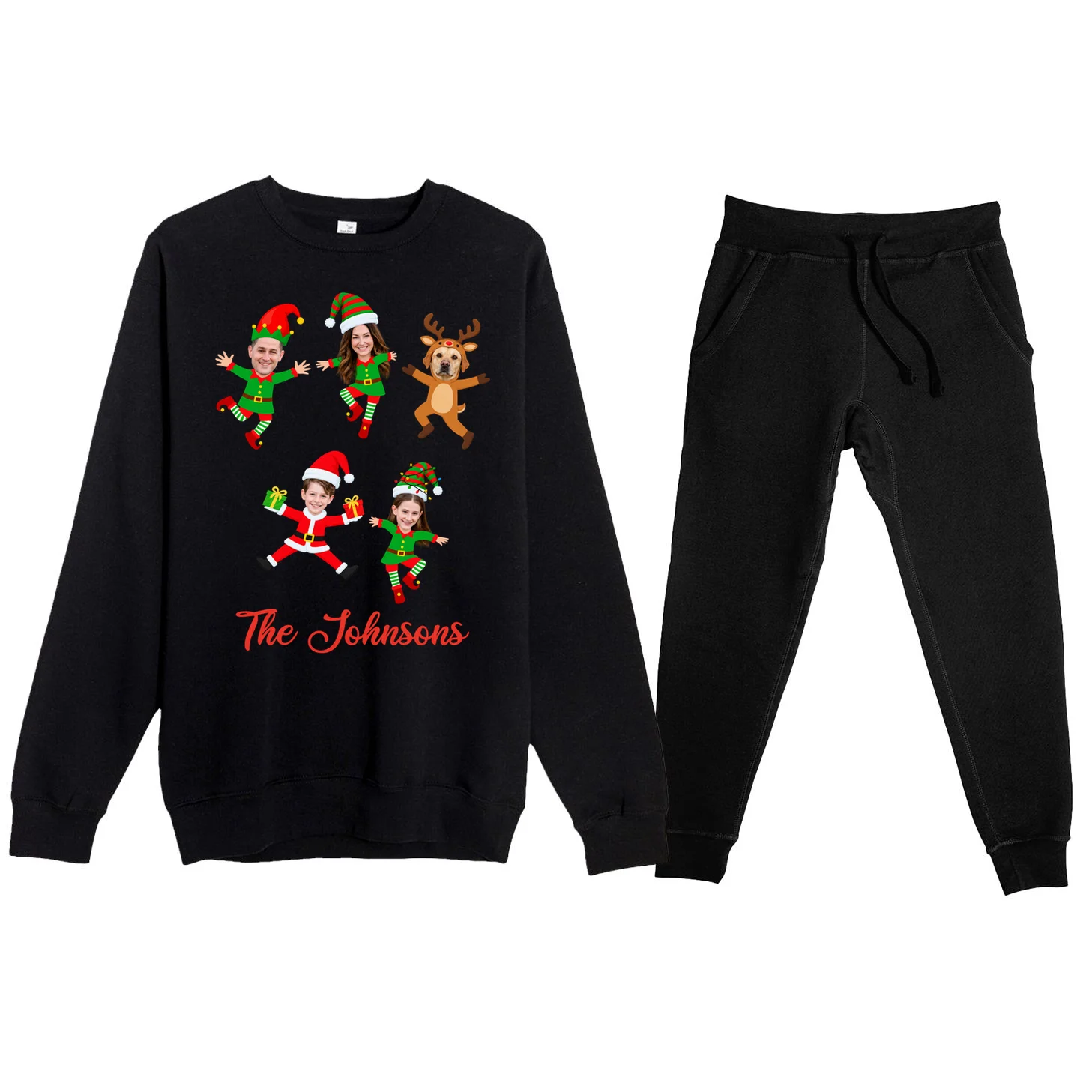 Personalized Christmas Elf Family Men's Sweatsuit - Custom Photo & Name Front