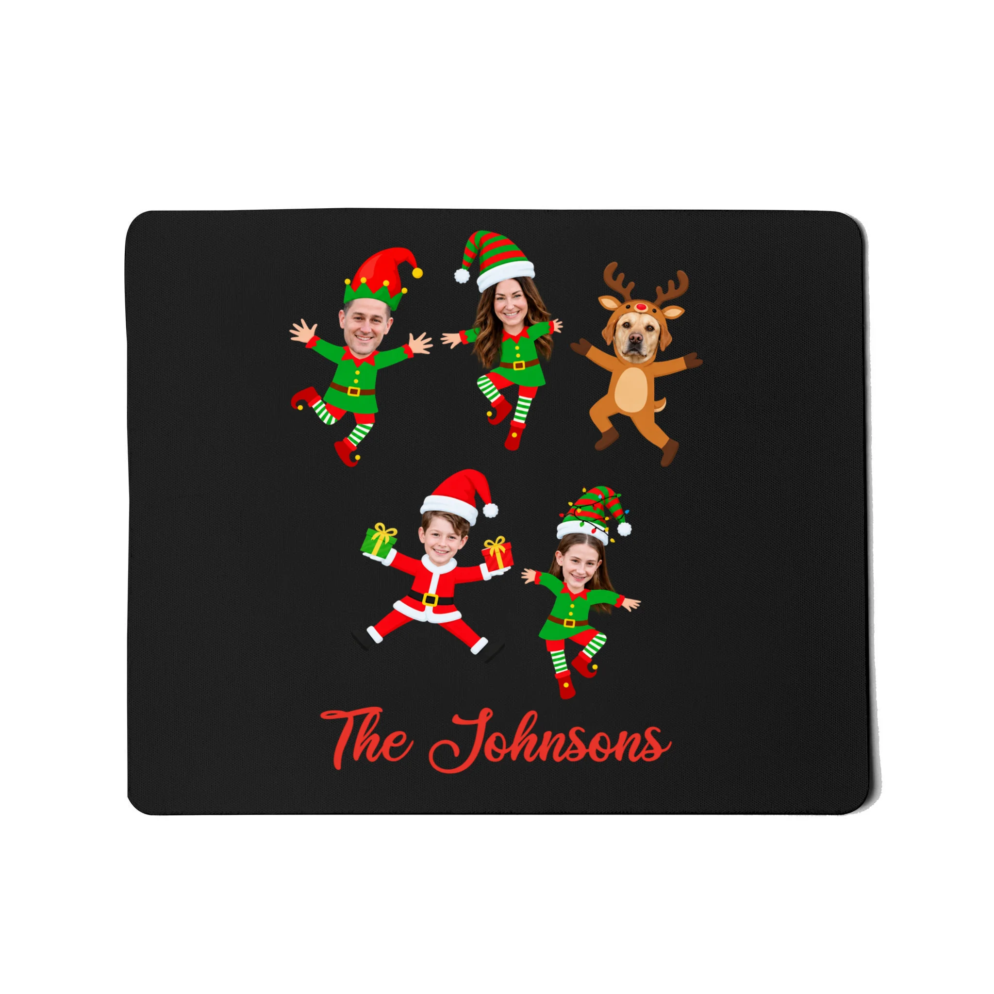 Personalized Christmas Elf Family Mouse Pad - Custom Photo & Name Front